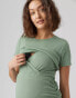 Mamalicious Maternity 2 function nursing short sleeved ruched side midi dress in sage green