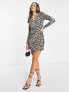 River Island animal jacquard wrap dress in brown