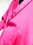 ASOS DESIGN long sleeve double breasted satin shirt with shawl collar in neon pink