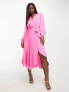 Фото #1 товара Forever New long sleeve tie waist midi dress in pink satin