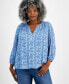 ფოტო #1 პროდუქტის Plus Size Printed Split-Neck Popover Blouse, Created for Style & Co