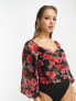 Фото #5 товара In The Style sweetheart neckline volume sleeve body in black floral