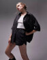 Topshop – Sportliche Jeans-Shorts in verwaschenem Schwarz, Kombiteil Черный, 44 - фото #1