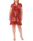 ფოტო #1 პროდუქტის Plus Size Printed Split-Neck Pintuck Cap-Sleeve Dress