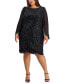 Фото #1 товара Plus Size Round-Neck Cape-Sleeve Sequin Sheath Dress