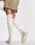 Фото #4 товара New Look over the knee chunky stretch flat boots in Cream