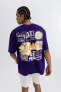 Фото #1 товара DeFactoFit NBA Los Angeles Lakers Oversize Fit Bisiklet Yaka Kısa Kollu Tişört
