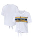 Women's White West Virginia Mountaineers Striped Front Knot Cropped T-shirt