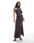 ASOS DESIGN slinky maxi dress with asymmetric neckline in charcoal grey Черный, 40 - фото #1