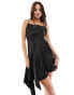 Фото #2 товара Miss Selfridge satin asym hem mini slip dress in black
