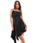 Miss Selfridge satin asym hem mini slip dress in black