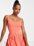 Фото #3 товара ASOS DESIGN Petite square neck dropped waist belted pleat maxi dress in hot coral - BPINK