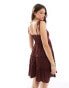 Miss Selfridge cheesecloth tiered mini sundress in chocolate Черный, 40 - фото #4