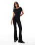 Miss Selfridge backless cap sleeve kickflare jumpsuit in black