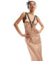 Фото #1 товара Miss Selfridge lace front satin maxi slip dress in bronze