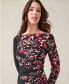 Фото #4 товара Women's Floral Side-Pleated Long-Sleeve Dress