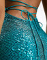 ASOS DESIGN – Neckholder-Maxikleid in Blau mit Rückenschnürung und durchgehendem Paillettenbesatz BLAU, 42 - фото #3