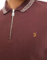 Farah milan long sleeve polo with zip in burgundy