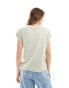 Vila satin front t-shirt with turn up sleeve in sage green