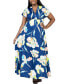 ფოტო #3 პროდუქტის Plus Size V Neck Empire Cap Sleeve Maxi Dress