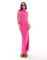 Фото #1 товара Vero Moda high neck sleeveless ribbed jersey maxi dress in hot pink