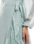 Vila Bridesmaid dobby wrap maxi dress with frill detail in sage green