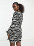 New Look long sleeve v neck mini dress in zebra print