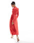 Фото #4 товара ASOS DESIGN high neck maxi satin tea dress in dark red