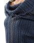 Фото #4 товара COLLUSION knitted sheer multi-way pleated jumper with hood in petrol blue