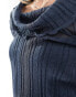 Фото #2 товара COLLUSION knitted sheer multi-way pleated jumper with hood in petrol blue