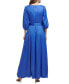 3/4-Sleeve Belted Faux-Wrap Gown