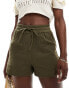 Brave Soul pull on cheesecloth textured shorts in khaki