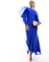 ASOS DESIGN long sleeve ruffle bias maxi dress with cape detail in cobalt blue