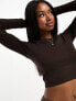 Фото #5 товара Monki long sleeve ribbed top in chocolate