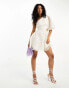 Фото #6 товара ASOS DESIGN embellished organza asymmetric one sleeve mini dress in white