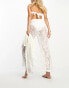 Miss Selfridge beach lace wide leg trouser co-ord in white Белый, 40 - фото #3