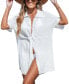 Women's White Plunging Collared Neck Twist Cover-Up Beach Dress