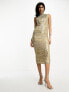 Фото #5 товара ASOS DESIGN high neck embellished midi dress in plisse sequin in gold