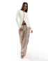 Kaiia button through split front longline cardigan in cream