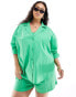 ASOS DESIGN Curve Kaye cotton long sleeve beach shirt in bright green