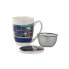 Cup with Tea Filter Home ESPRIT Blue Green Stainless steel Porcelain Tropical 380 ml (3 Units)