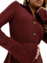 ASOS DESIGN textured long sleeve mini dress with button front and collar in burgundy