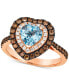 Фото #1 товара Sea Blue Aquamarine (1-1/10 ct. t.w.) & Diamond (5/8 ct. t.w.) Heart Halo Ring in 14k Rose Gold