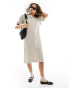 Monki linen blend midi shirt dress with button front in beige