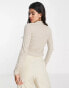 River Island brushed rib high neck long sleeved top in beige Бежевый, 44 - фото #2