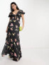 Фото #5 товара Reclaimed Vintage tie front maxi tea dress in black floral