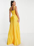 ASOS DESIGN Tall square neck dropped waist belted pleat maxi dress in marigold