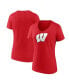 ფოტო #1 პროდუქტის Women's Red Wisconsin Badgers Evergreen Logo V-Neck T-shirt