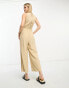 Фото #4 товара Vero Moda Tall linen touch tie back jumpsuit with pleat front wide leg in beige