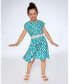 ფოტო #2 პროდუქტის Girl Striped Elastic Waist Viscose Dress Turquoise Printed - Child